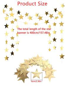 33/66pcs/String Gold Star Hanging Banner, Double-Sided Shiny Stars, Suitable For Wedding, Engagement, Birthday, Graduation Party And Other Occasions Photo Backdrop Decoration - Gold - View 2