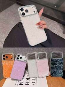 1 buah Casing Ponsel Solid Putih Motif Marmer + Lubang Kamera Berkilau dengan Rhinestones, Kompatibel dengan iPhone 16/12/13/14/15/16 11/12/13/14/15/16 Pro 11/12/13/14/15/16 Pro Max 14 Plus 15 Plus 16 Plus. - MultiWarna - View 1