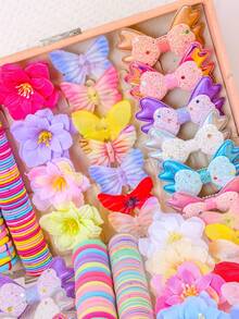 184/10pcs/Set Macaron Colorful Girl Hair Accessories, Includes Macaron Colored Thin Elastic Hair Ties, Gradient Rhinestone Bow Side Clips, 3D Fabric Artificial Flower Hair Clips, Colorful Gentle Multi-Color Versatile Hair Accessory Set - Suitable For Women And Girls, Suitable For Daily, Dating, School, Vacation, Beach, Party, Holiday, Gift, Graduation Season - Multicolor - View 6