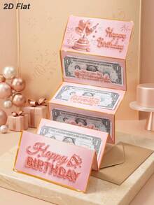 1 Set Tarjeta de Efectivo Plegable con Brillo Oro Rosa para Cumpleaños y Sobre, Diseño 3D de Letras con Pastel y Globo, Tarjeta de Efectivo para Cumpleaños, Regalo para Madre y Amigos, Broma y Regalo de Sorpresa de Cumpleaños, Fiesta de Cumpleaños con Tema Rosa, Suministros para Fiesta de Cumpleaños - rosa - Ver 2