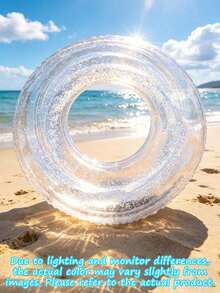 1pc Transparent Glitter Inflatable Swim Ring, Round PVC Pool Float With Sequins, Multicolor Macaron Colors, Lightweight Water Floating Accessory, Suitable For Swimming Pool, Beach, Lake, Summer Pool Party, Beach Vacation, Outdoor Water Play - Clear - View 15