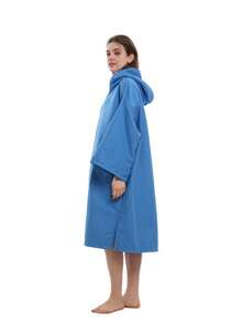 Poncho de surf de fibra ultrafina de secado rápido, toalla de playa con capucha y cremallera, bata de baño de playa, capa cálida, poncho de playa para adultos - Neblina azul - Ver 4