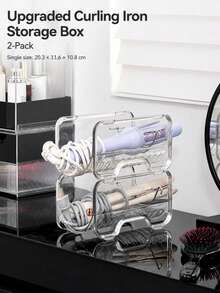 (Apilable sin colapsar) 1 pieza Estante de almacenamiento apilable mejorado y estable de PET para rizador de pelo, organizador de herramientas de peinado - transparente - Ver 11