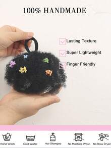 Synthetic 2pcs Luxury Kids Hair Buns Kids Afro Puff Soft Marley Kinky Bulk For Hair Girl With Elastic Children's Wig - Natural Black - View 7