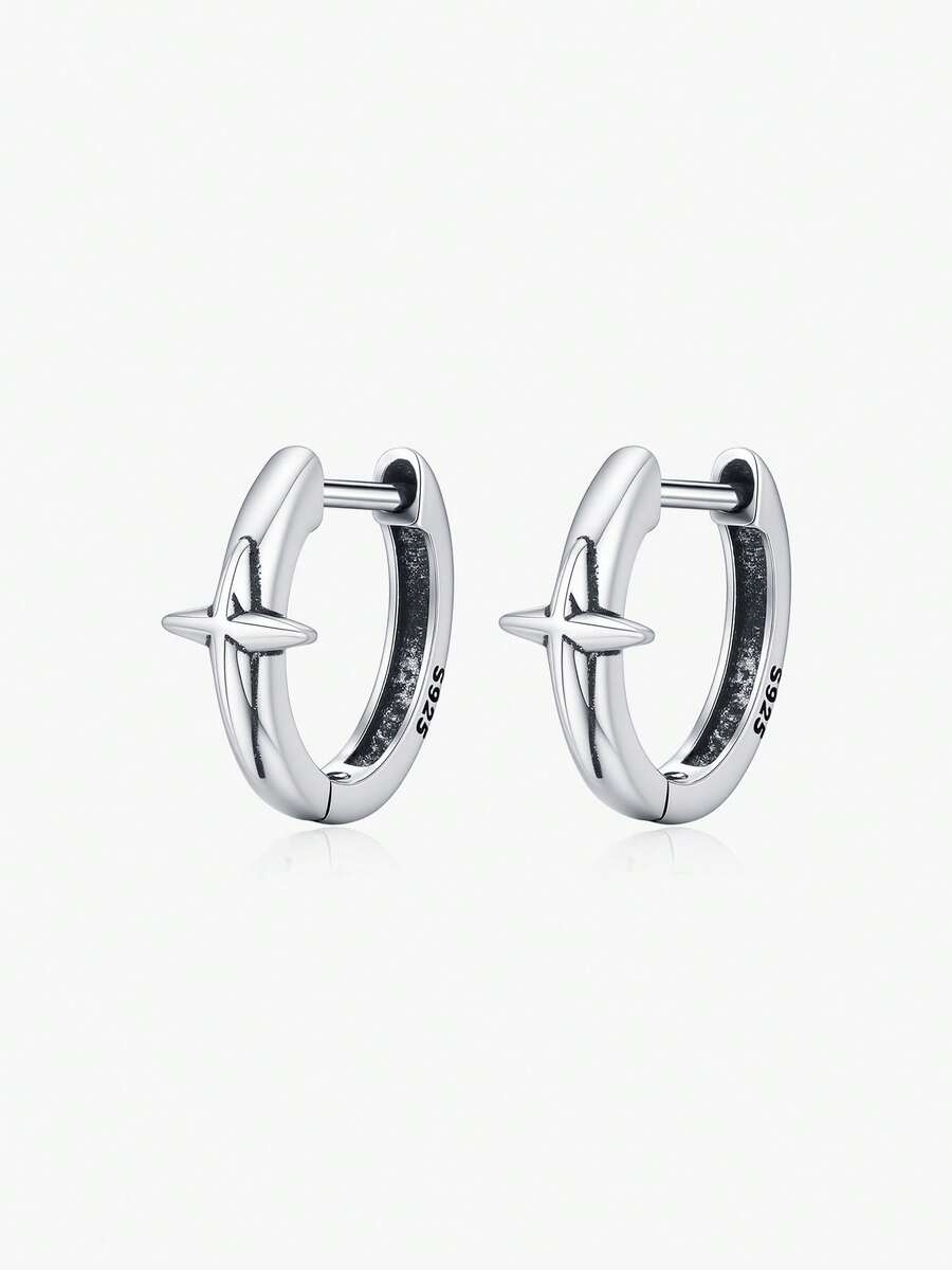 MODIAN Neutral Vintage Ear Buckle 925 Sterling Sliver Retro Exquisite Stars Small Hoop Earrings For Women Fine Jewelry - Silver - View 1