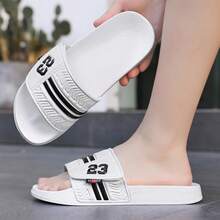 2026 Spring/Summer New Korean Style Couple Matching Men's Black Personalized Striped Slides, EVA Quick-Dry Soft Sole Roman Texture Anti-Slip Wear-Resistant, Fashionable Versatile Sandals For Bathroom, Home, Outdoor And Beach - White - View 5