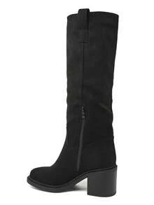 Fashionable Versatile Chunky High Heel Tall Boots - Black 2523A-1 - View 4