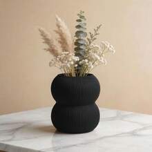 ORIZZONTE Vase décoratif à double globe avec texture côtelée verticale, porte-fleurs pour fleurs séchées et compositions minimalistes, décoration maison/bureau – 100 % fabriqué en Italie, expédié d'Italie - noir - Voir 5