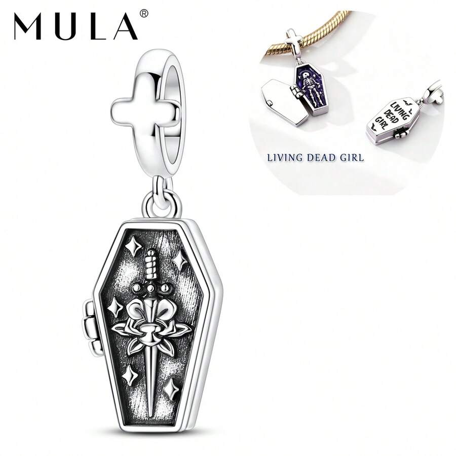 1pc Silver-Plated Halloween Party Gift Unique Design Openable Pumpkin Candy House Coffin Skeleton Glow-In-The-Dark Pendant Beads Suitable For Bracelet Necklace Beads Suitable For DIY Jewelry Making Halloween Gift For Family And Friends - Silver - View 1