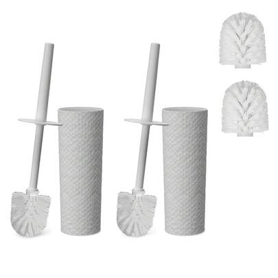 2 Pack Compact Toilet Brush & Holder Set – Plastic Round Barrel With 2 Replacement Heads – Space Saving Bathroom Cleaning Tool – Aesthetic Bathroom Organizer, Great Gift (Grey)