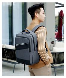 1 pièce Sac à dos d'affaires unisexe à la mode avec port USB et grand espace de rangement pour le travail, les voyages et l'école - Bleu azur - Voir 8