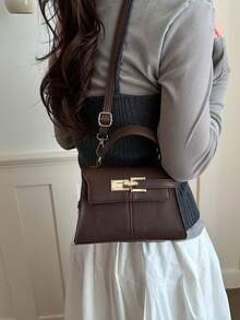 Premium Fashion Minimalist Small Square Handbag For Women, New Luxury Lychee Grain Shoulder Bag, Commuter Crossbody Bag - Coffee Brown - View 4