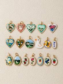 1pc Gold-Edged Printed Pendant, Exquisite Pastoral Style, 14k Gold Plated Copper Material, Suitable For Phone Case Decoration, Millennium Beach, Women's Beach Accessories - Multicolor - View 1