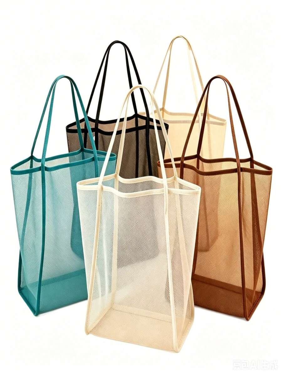 高品質網格托特包 - 耐用聚酯纖維,純色配堅固手把,適合旅行、海灘、度假和露營,海灘、晚餐托特包,多功能收納方案,堅固手把設計 - 彩色 - 查看 1