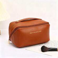 Waterproof PU Leather Cosmetic Bag, Makeup Organizer Pouch, Portable Toiletry Bag, Waterproof PU Skincare Storage Bag, Large Capacity Double-Layer Makeup Bag With Compartments, Spacious Toiletry Bag With Dividers - Multicolor - View 12