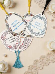 Segnalibri personalizzati con bordo floreale per matrimonio con nappine, nomi personalizzati dello sposo e della sposa e data, etichette per bomboniere di matrimonio, accessori vintage per inviti di matrimonio floreali - Multicolore - Visualizzare 2