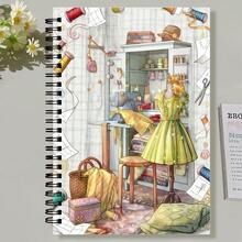 Vintage Nähmädchen Spiralnotizbuch - A5 Größe, hochwertiges Papier, College-Linierung, perfektes Geschenk für Büro und Schule, ideale Wahl für Freunde, Lehrer und Studenten zu Weihnachten und Geburtstagen, Retro-Design, Vintage-Ästhetik - Mehrfarbig - Übersicht 17