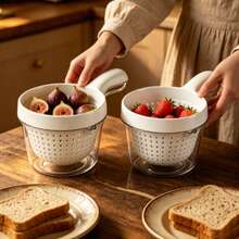 Colador de cocina, cesta redonda pequeña, cuenco para lavar verduras, cesta coladora, estante para lavar y escurrir frutas, cesta filtro para el lado del fregadero, cesta de lavado de doble capa, adecuada para escurrir en la cocina - Multicolor - Ver 7