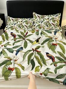 1件裝動物與熱帶植物圖案床墊包布（僅含床墊包布，不含枕套），柔軟舒適100%聚酯纖維面料，適用於臥室、客房、學校宿舍床上用品，可選尺寸：特大號、大號、標準雙人、單人，易拆卸可機洗四季床墊保護套，現代簡約可水洗居家床上用品 - 彩色 - 查看 6