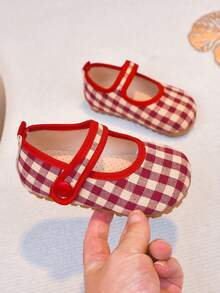 Sepatu Loafer Mengemudi Datar Sol Lembut Motif Kotak-kotak untuk Bayi & Balita - Merah - View 7