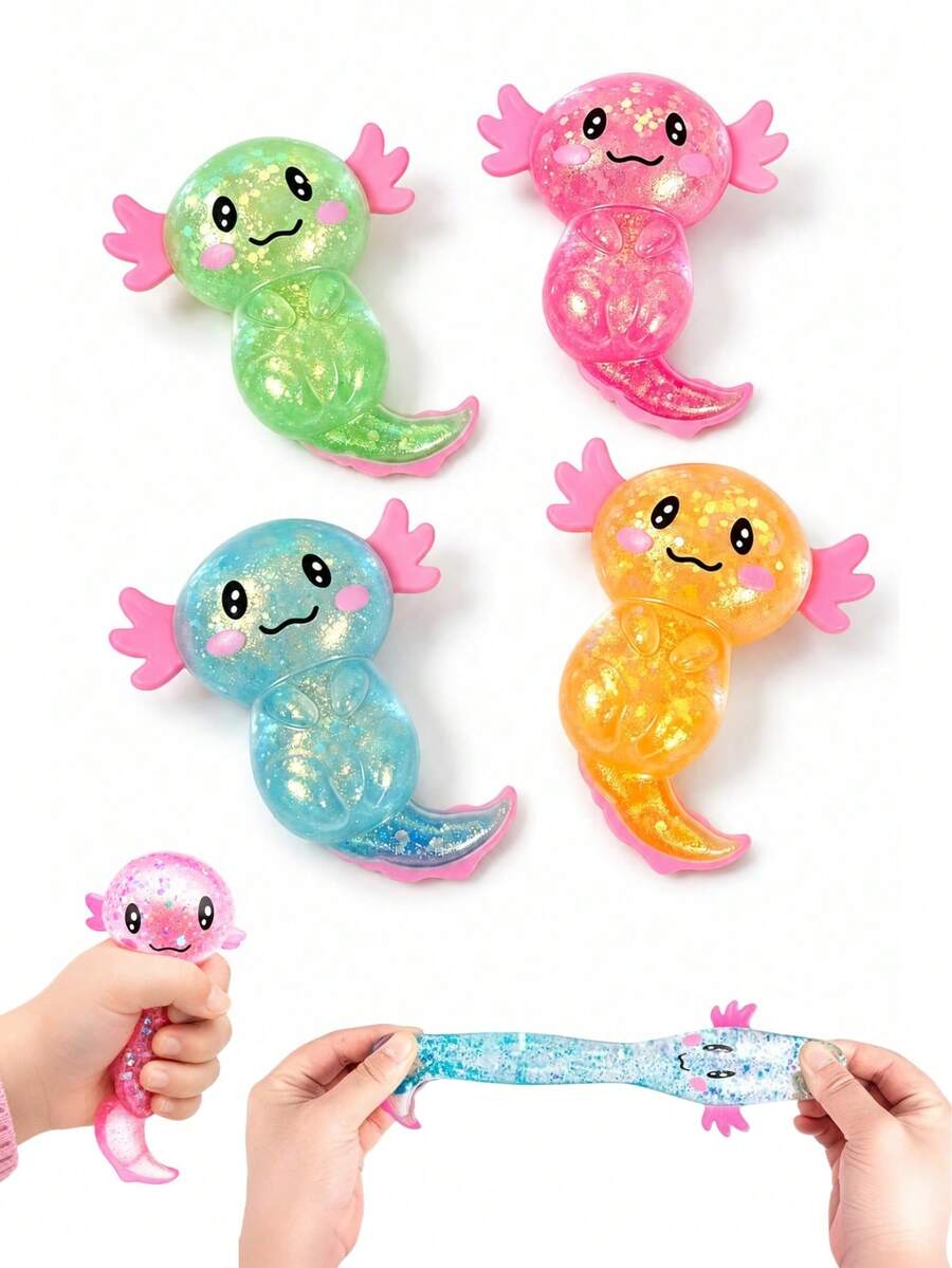 1pc Sequin Axolotl Squishy Toy, Transparent Crystal Axolotl Squeeze Stress Relief Toy, Soft Stretchable Slow Rebound Pressure Relief Desktop Toy, Suitable For Children, Teenagers, Adults, Party Favors, Gift Bag Fillers, Classroom Prizes, Birthday Gifts