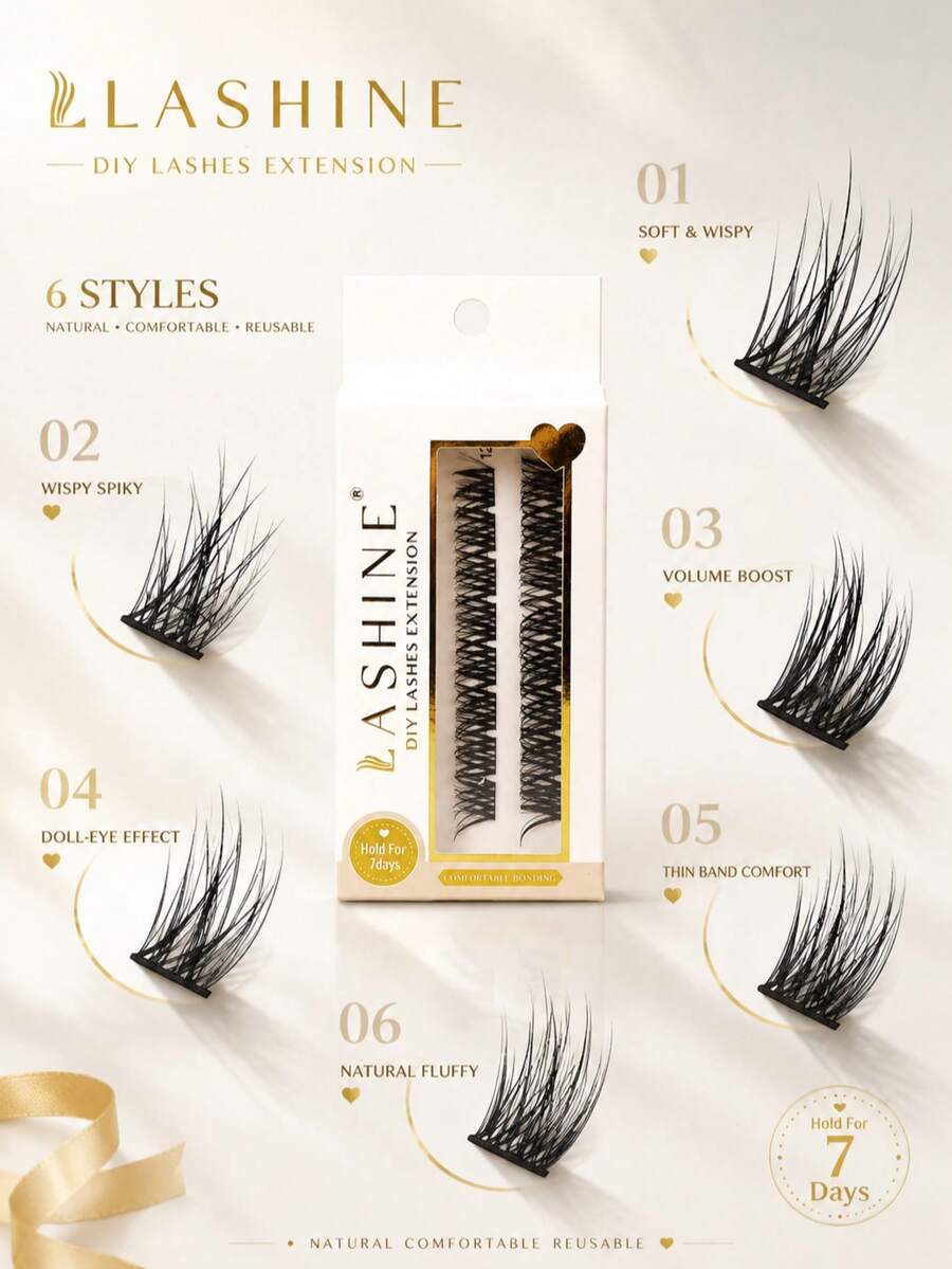 Lashine DIY Cluster Lashes Single Box Natural Wispy Lash Segments WL05 WL07 D07 D12 D17 D20 Reusable Eyelash Extensions - D - View 1