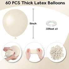 60 piezas de globos de látex mate crema de 5 pulgadas, 60 piezas de globos de piedra arenisca blanca de 5 pulgadas, adecuados para fiestas de cumpleaños, bodas y baby shower - A-1 - Ver 7