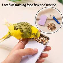 Parrot Training Set, Includes Feeding Bowl And Whistle, Metal Hand-Feeding Tool Kit, Suitable For Bird Interaction And Reward Training, Applicable For Small Parrots, Budgies, Cockatiels, Lovebirds Bird Supplies - A+B - View 2