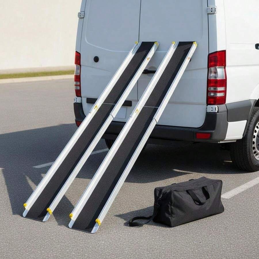 [Free Shipping] 7' Telescoping Mobility Slopes 2-Pack For Porch Stairs  Curbs, Length Adjustable Aluminum Alloy Retractable Design With Carrying Bag-XY607871 - 1 - View 1