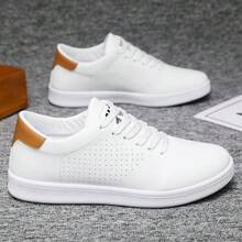 STARNOVO Men's Classic Solid Color Low-Top Sneakers, Comfortable Non-Slip Lace-Up Casual Sports Shoes, Round Toe, Suitable For Outdoor Activities, All-Season Daily Wear - White - View 4