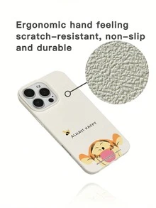 Miniso 1件裝新款迪士尼小熊維尼簡約風黃色真皮手機殼，內層紋理加厚防摔保護殼，適用 Apple iPhone 17/18 Pro Max/Air、16、11/12/13/14 Plus/XR/7/8 Plus/15 Pro Max - 白色 - 查看 2