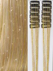 12pcs Glittery Metallic Hair Clips, Hair Extensions, Glitter Hairbands, Party Focus Exquisite Eye-Catching Gift, Beautiful Hair Accessories - Multicolor - View 2