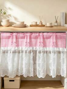 1pc French Bow Lace Patchwork Sheer Short Curtain, Rod Pocket Design, Suitable For Living Room, Bedroom, Balcony, Kitchen, Cabinet Cover, Garden, Gentle Home Decor - Pink - View 9