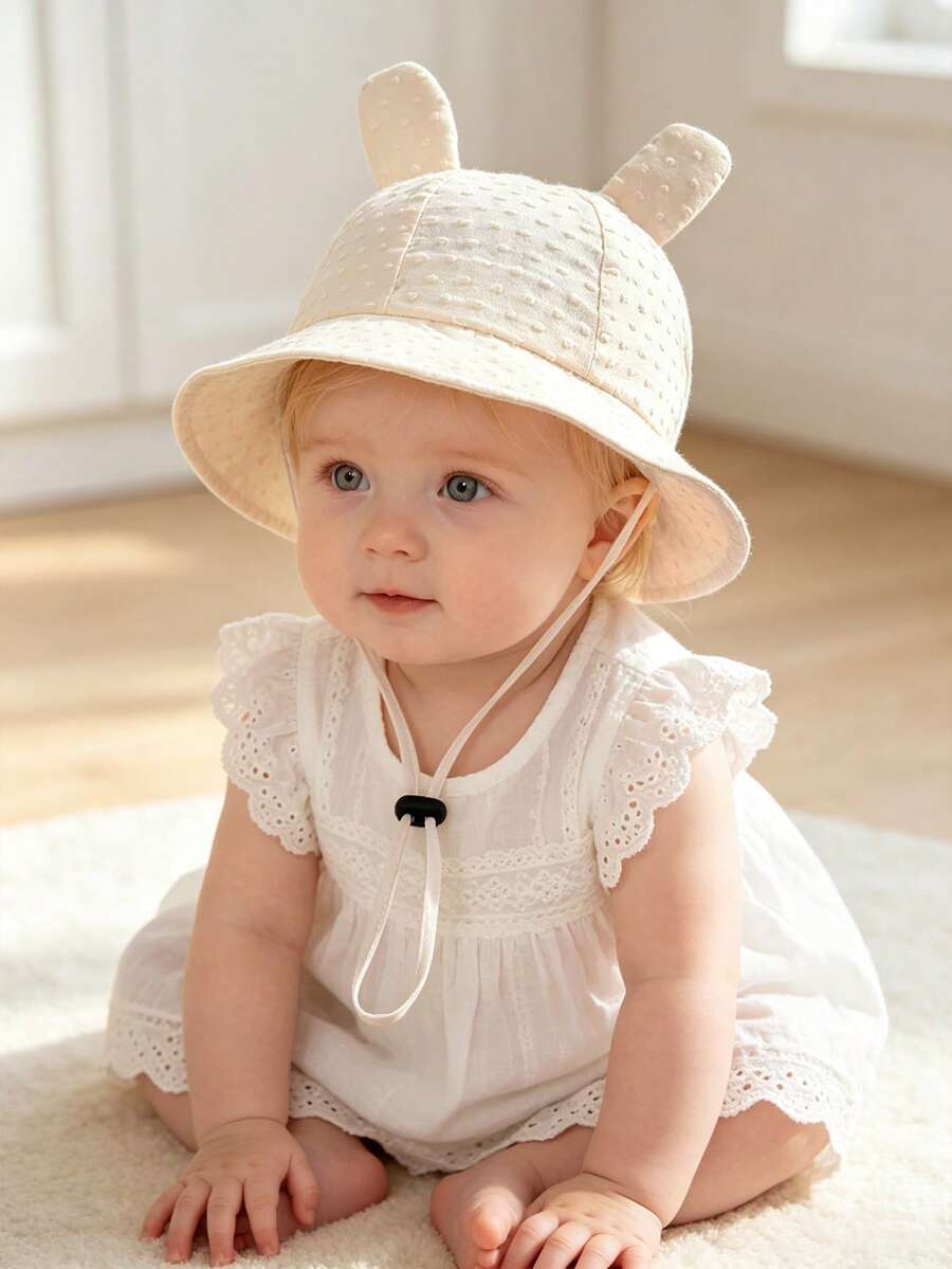 1件嬰兒幼兒可愛動物耳漁夫帽，防曬可調節下巴繩，透氣柔軟沙灘帽，適合春季戶外日常穿著 - 1PC - 查看 1