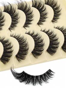 5 Pairs Cat Eye False Eyelashes, Fox Eye Eyelashes, Cartoon Style False Eyelashes, Fluffy Faux Mink Eyelashes, Soft Lightweight 3D Eyelashes, Natural Messy Strip Eyelashes, Extension Eyelashes, Cosplay Eyelashes, Daily Wear, Eyelashes, False Eyelashes - Black - View 6