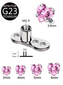 1 buah Anting Tusuk Implan Kulit F136 Titanium G23 Bentuk Hati dengan Zirkonia Tertanam, Cocok untuk Pemakaian Sehari-hari, Putih dan Merah Muda - Berbentuk hati - View 1