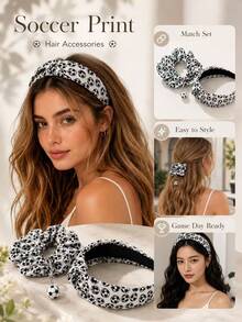 2er Set Haaraccessoires im Fußball-Weltcup-Thema, Damen Outdoor Stirnband und Pferdeschwanz-Scrunchie mit Anhänger, geeignet für Spieltag, Partygeschenke und tägliche Sportbekleidung - A+B - Übersicht 10