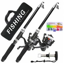 Portable 2 Pieces Telescopic Fishing Pole Combo Set, Spinning Reels, Mixed Bait Accessories & Fish Gripper Included, Compact Outdoor Angling Kit For Lakes, Rivers And Shore Fishing - Black - View 2