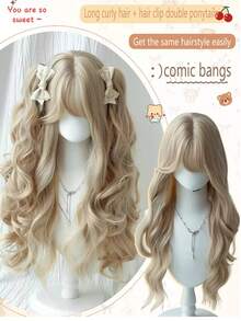 Light Gold Big Wave Twin Ponytail Wig For Women, Synthetic Princess Style Lolita Wig With Bangs, Blonde, Suitable For Cosplay And Halloween - Multicolor - View 6