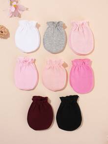 8 Pairs Baby Girls' Solid Color Anti-Scratch Mittens, Soft & Comfortable, Suitable For 0-6 Months Babies Daily Casual Wear, All Seasons - Girls Series - View 10