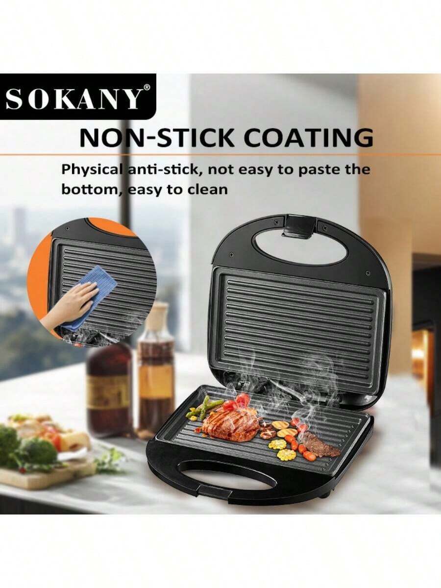 SOKANY 08112 800W 三明治機 雙面快速加熱 不沾塗層烤盤 LED 指示燈 早餐烤肉機 - 黑色 - 查看 1