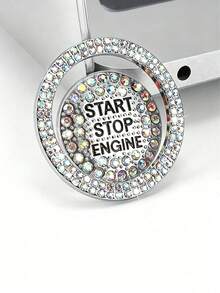 Shiny Rhinestone Engine Start/Stop Decorative Ring And Button Cover - Alloy Trim Inlaid With Rhinestones, Featuring "Start Stop Engine" Text - Fashionable Car Interior Accessory, Eye-Catching Design - Suitable For Most Car Models - Sparkling Rhinestones - View 7