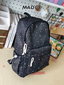 1件新款女款大容量後背包，學院風3D星星印花書包，大學生書包，休閒百搭旅行包，15吋筆電後背包。後背包設計內建筆電隔層，可收納筆電、平板、A4書籍、水壺、折疊傘、化妝品及其他日常用品。適合女性日常休閒、度假、旅行、上學、通勤等場合。 - 彩色 - 查看 10