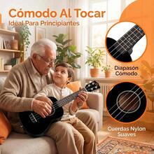 21in Soprano Acoustic Ukulele Kit Instruments With Tuner, Strap, 4 Strings, And Case - Concert Ukulele - Black - View 11