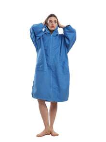Poncho de surf de fibra ultrafina de secado rápido, toalla de playa con capucha y cremallera, bata de baño de playa, capa cálida, poncho de playa para adultos - Neblina azul - Ver 1