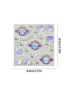 1pc Ocean Shell Style Face Rhinestone Sticker, Flower Shell Pearl Gemstone Sticker, Self-Adhesive Face Decoration Rhinestone, Suitable For Halloween, Music Festival And Various Party Makeup - Multicolor - View 12
