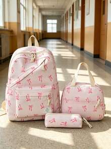 1 Set Tas Ransel Sekolah - Tas Ransel Kapasitas Besar Motif Pita + Tas Bekal + Tempat Pensil, Set Multi-Piece, Dengan Kompartemen Laptop, Tas Ransel Nilon Tahan Lama, Tas Ransel dengan Tali Bahu yang Dapat Diatur - Tas Ritsleting Ringan dan Portabel, Cocok Untuk Pelajar/Remaja/Lulusan, Sempurna Untuk Aktivitas Luar Ruangan/Perjalanan/Sekolah Menengah Pertama/Sekolah Menengah Atas/Perguruan Tinggi, Tas Ransel Penting untuk Kuliah - Beraneka warna - View 1
