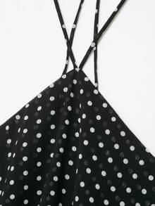 Spaghetti Strap Ruffle Sleeveless Polka Dot Layered Halter Neck Dress Elegant Vacation - Black - View 3