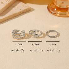 GARMEND 3pcs Minimalist Cool Tone Shiny Silver Thin Smooth Round Bead Asymmetrical Open Ring Set For Women, Commute Stacking Rings - Silver - View 5