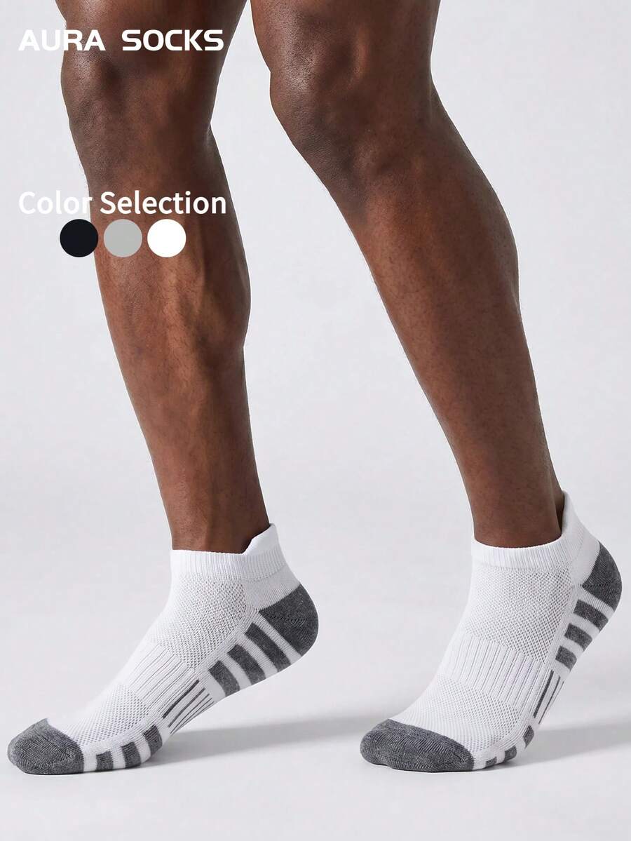 1/6 Pair Men's Sports Socks, Cushioned Ankle Protection Low-Cut Casual Athletic Socks With Silicone Grip, Unisex